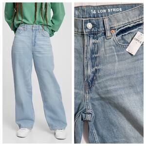 GAP Teen Low Stride Denim Jeans Girls 14 Blue Light Wash Wide Leg NEW